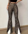 Kadın Yüksek Bel Leopar Desenli Yırtmaçlı Dalgıç Tayt