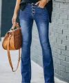 Kadın Yüksek Bel önden Düğmeli Cep Detay Ispanyol Paça Denim Pantolon