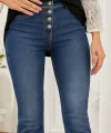 Kadın Yüksek Bel önden Düğmeli Cep Detay Ispanyol Paça Denim Pantolon