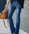 Kadın Yüksek Bel önden Düğmeli Cep Detay Ispanyol Paça Denim Pantolon