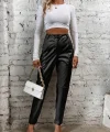 Kadın Yüksek Bel önden Düğmeli Deri Pantolon
