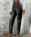 Kadın Yüksek Bel önden Düğmeli Deri Pantolon