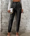 Kadın Yüksek Bel önden Düğmeli Deri Pantolon