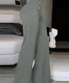 Kadın Yüksek Bel önden Düğmeli Uzun Paçaya Doğru Geniş Ithal Krep Pantolon