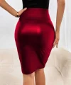 Kadın Yüksek Bel önden Fermuarlı Kalem Deri Etek