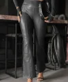 Kadın Yüksek Bel Paçaya Doğru Geniş Deri Pantolon