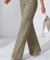 Kadın Yüksek Bel Paçaya Doğru Geniş Dokuma Pantolon
