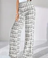 Kadın Yüksek Bel Paçaya Doğru Geniş Dokuma Pantolon