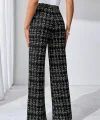 Kadın Yüksek Bel Paçaya Doğru Geniş Dokuma Pantolon