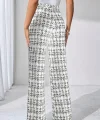 Kadın Yüksek Bel Paçaya Doğru Geniş Dokuma Pantolon
