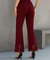 Kadın Yüksek Bel Paçaya Doğru Genişleyen Lazer çiçek Kesim Detaylı Ithal Krep Pantolon