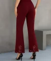 Kadın Yüksek Bel Paçaya Doğru Genişleyen Lazer çiçek Kesim Detaylı Ithal Krep Pantolon
