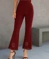 Kadın Yüksek Bel Paçaya Doğru Genişleyen Lazer çiçek Kesim Detaylı Ithal Krep Pantolon