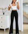 Kadın Yüksek Bel Paçaya Doğru Genişleyen Yandan Yırtmaçlı Dalgıç Pantolon