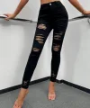 Kadın Yüksek Bel Slim Fit Lazer Kesim Yırtık Pantolon