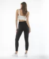 Kadın Yüksek Bel Sporcu Düz Tayt - Siyah
