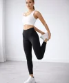 Kadın Yüksek Bel Toparlayıcı Likralı Düz Sporcu Tayt - Siyah