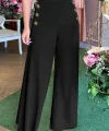 Kadın Yüksek Bel Yan Düğme Detaylı Geniş Paçalı Ithal Krep Pantolon