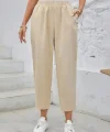 Kadın Yüksek Bel Yandan Cepli Düğme Detaylı Geniş Kesim Ithal Krep Pantolon