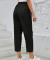 Kadın Yüksek Bel Yandan Cepli Düğme Detaylı Geniş Kesim Ithal Krep Pantolon