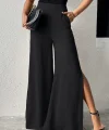 Kadın Yüksek Bel Yandan Fermuarlı Yırtmaçlı Geniş Paçalı Aerobin Pantolon
