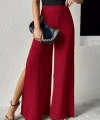 Kadın Yüksek Bel Yandan Fermuarlı Yırtmaçlı Geniş Paçalı Aerobin Pantolon