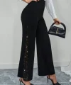Kadın Yüksek Bel Yanlardan Tül Detaylı Ithal Krep Pantolon