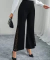Kadın Yüksek Bel Yanlardan Tül Detaylı Ithal Krep Pantolon