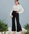 Kadın Yüksek Bel Yanları Tül Detaylı Dalgıç Tayt Pantolon