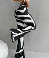 Kadın Yüksek Bel Zebra Desenli Dalgıç Tayt
