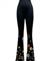 Kadın Yüksek Belli çiçek Desenli Ispanyol Paçalı Dalgıç Tayt Pantolon