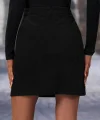 Kadın Yüksek Belli Etek Ucu Asimetrik Yırtmaç Detay Kadife Mini Etek