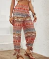 Kadın Yüksek Belli Yanlardan Yırtmaç Detaylı Desenli Bürümcük Pantolon