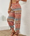 Kadın Yüksek Belli Yanlardan Yırtmaç Detaylı Desenli Bürümcük Pantolon