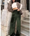 Kadın Yüksek Ben Beli Lastik Detay Kadife Kumaş Bol Paça Pantolon