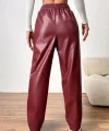 Kadın Yüksel Bel Bağcıklı Deri Pantolon