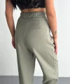 Kadın Yüksel Bel Beli Bağcıklı Cepli Rahat Paça Pantalon - Su Yeşili