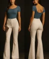 Kadın Yüksel Bel Ispanyol Paça Pantolon