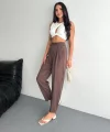Kadın Yüksel Bel Rahat Boru Paça Pantalon - Kahverengi