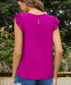 Kadın Yuvarlak Yaka Kolları Fırfırlı Krep Bluz