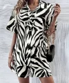 Kadın Zebra Desenli Pamuk-Polyester Kumaş İkili Takım