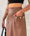 Kadınyüksek Bel Cep Ve Düğme Detay Fırsat ürün idi Boy Deri Etek