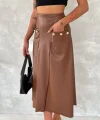 Kadınyüksek Bel Cep Ve Düğme Detay Fırsat ürün idi Boy Deri Etek