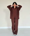 Kahverengi Alice Gömlek Ve Bol Kesim Pantolon Takım