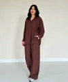 Kahverengi Alice Gömlek Ve Bol Kesim Pantolon Takım