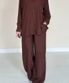 Kahverengi Alice Gömlek Ve Bol Kesim Pantolon Takım