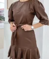Kahverengi Deri ini Elbise