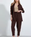 Kahverengi Oversize Keten Alt Üst Takım 6622