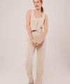 Kalın Askılı Düğmeli Yelek Ve Pantolon Bej Takım