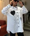 Kalp Nakışlı Ve Düğme Detaylı Oversize Gömlek 3430